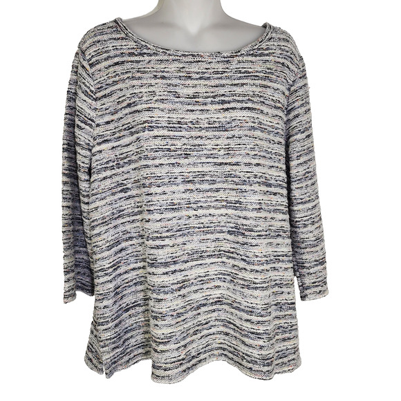 Ann Taylor LOFT Womens Sweater Marled Tweed Knit 3/4 Sleeve Gray Pullover Large - Picture 1 of 10